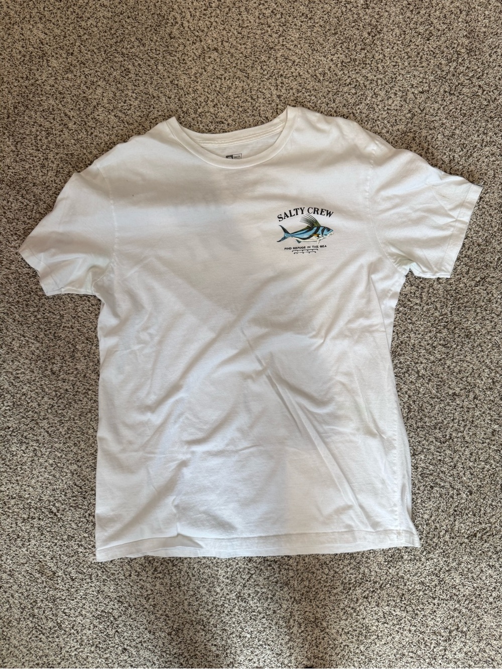 Salty Crew White Short Sleeve Tee with Blue-Green Fish Graphic